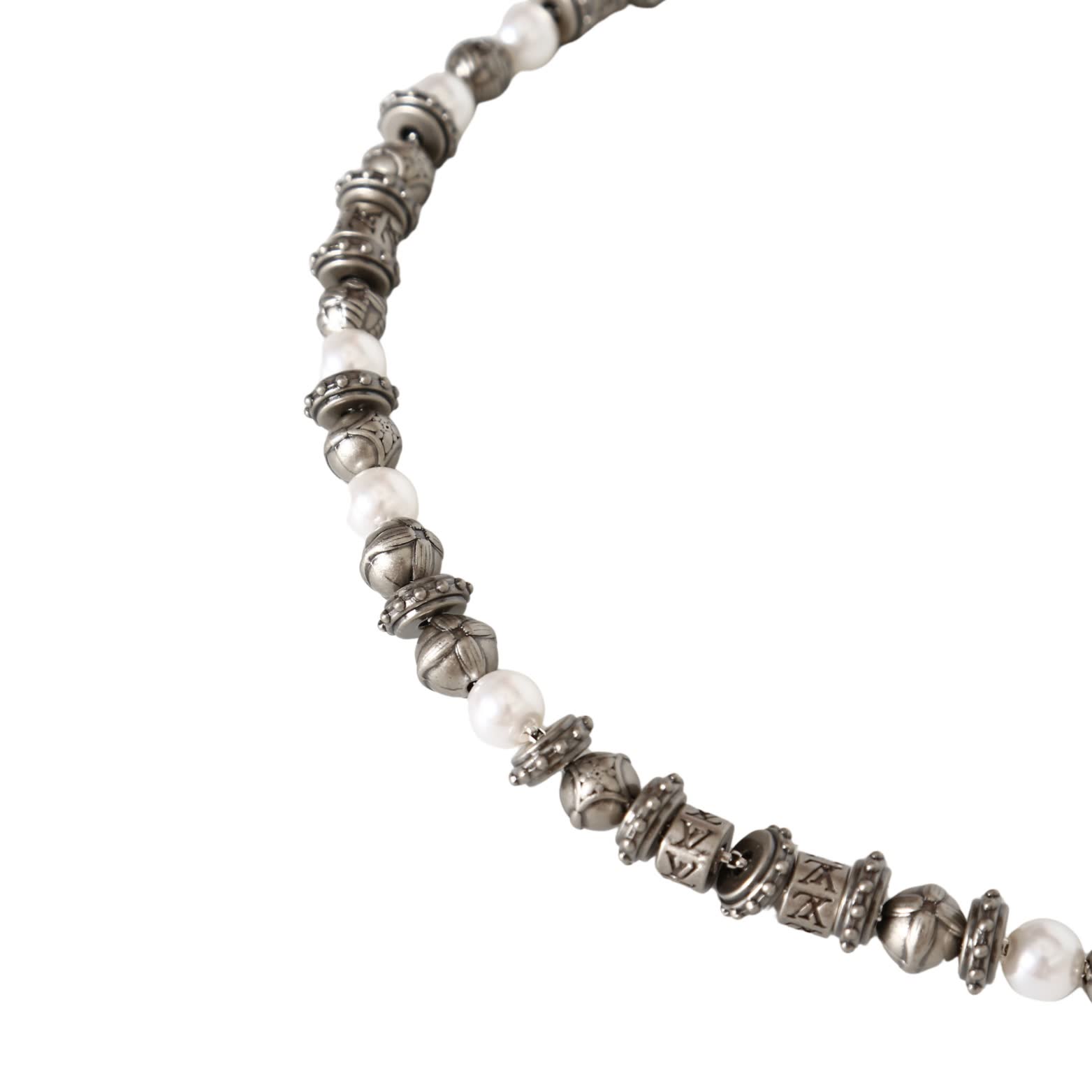 Louis Vuitton Silver Tone Beaded Necklace-M03619